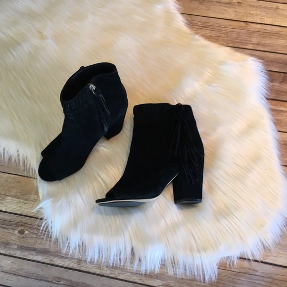 Rebecca Minkoff Iris Fringe Open Toe Bootie (Black) - Picture 2 of 4